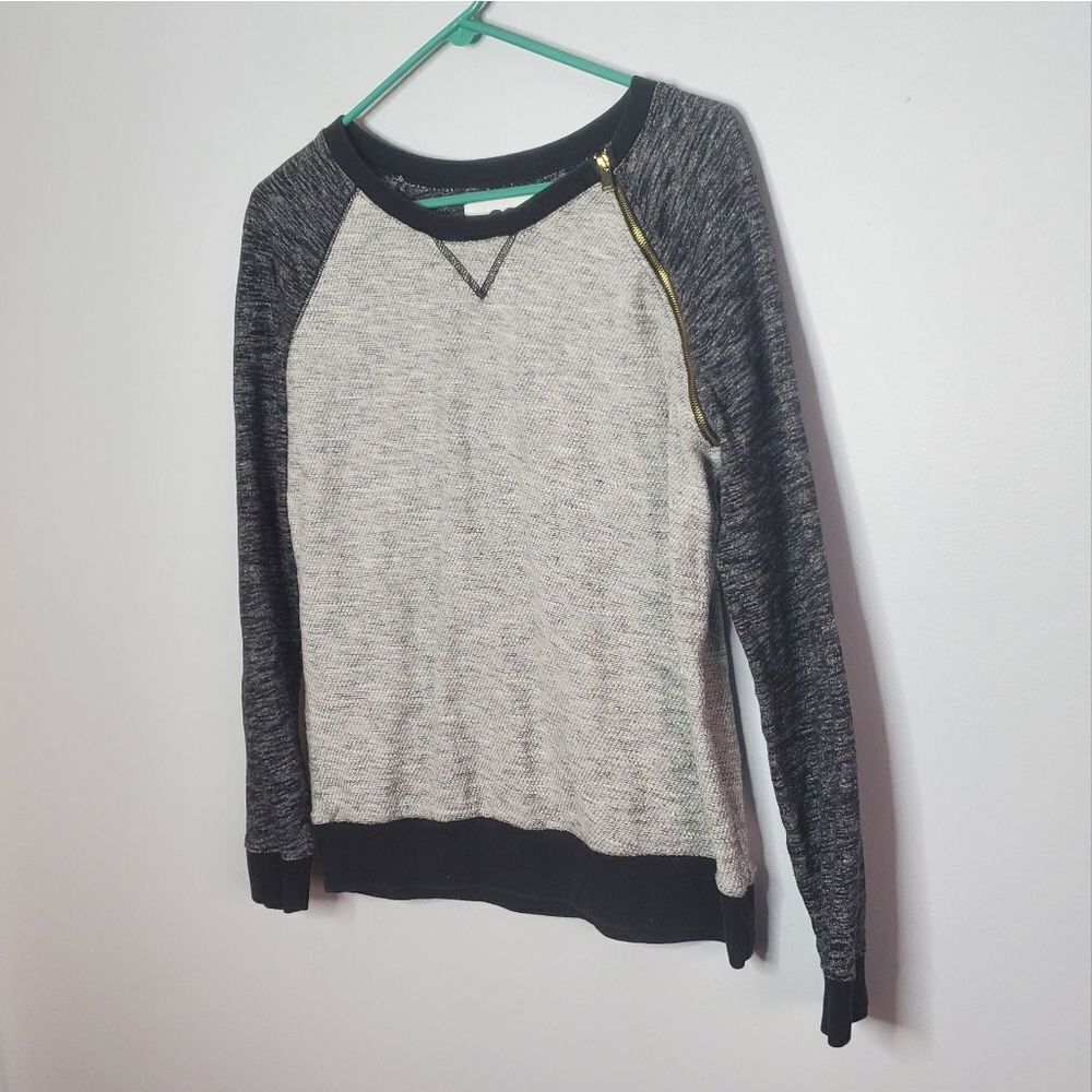 Love Express M Gray Sweater Cotton Shoulder Zipper